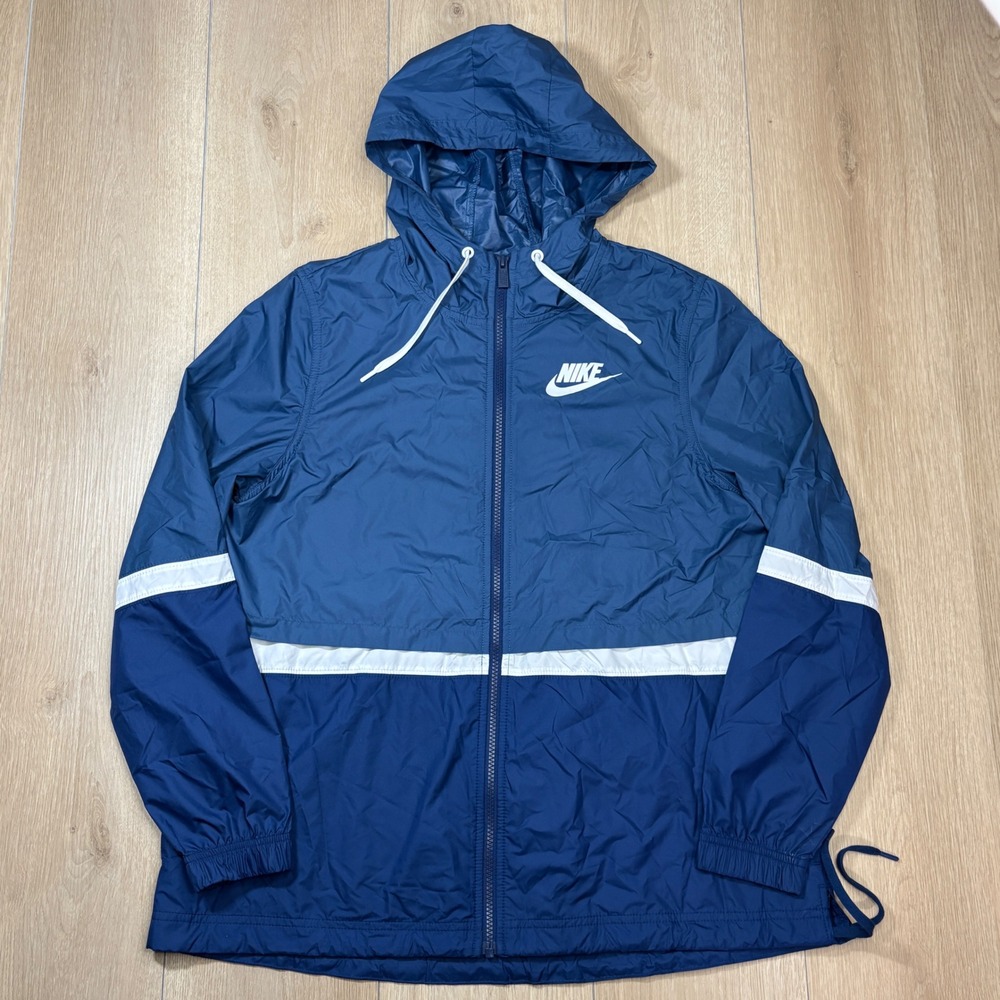 Nike Mens Windrunner Hooded Windbreaker Jacket Blue White Small Full Zip Vented
